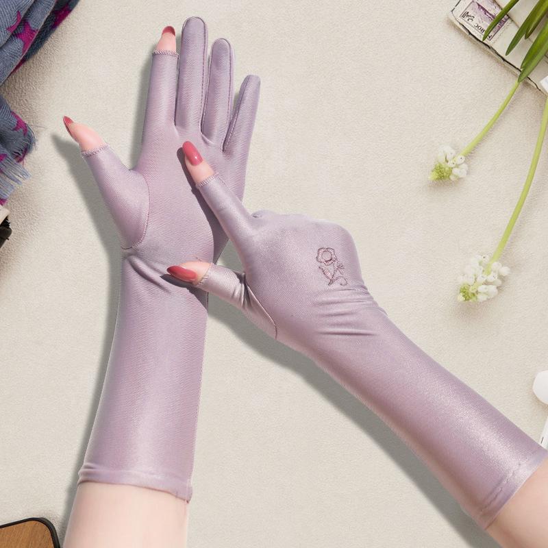 Summer Spring Women Mid-Long Sunscreen Gloves Stretch Anti Uv Slip Resistant Driving Glove Breathable Sun-Protective Sleeve