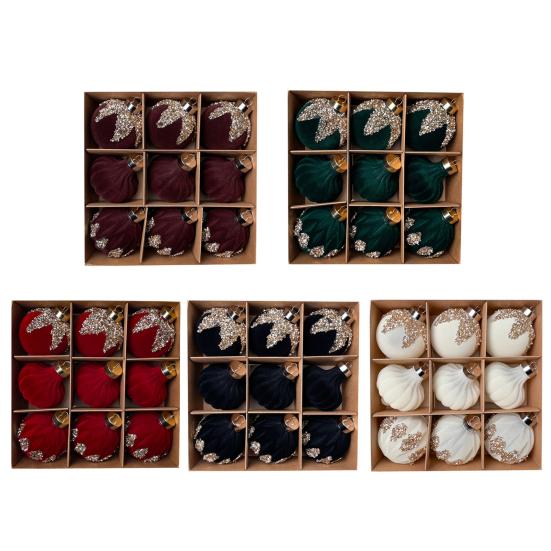 Velvet Christmas Balls Hanging Hoop Tree Decorations Xmas Party Ornaments Easy To Hang Plastic Holiday Decor for Home Office Parties