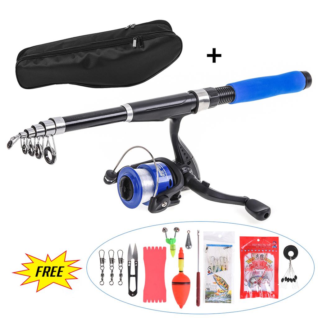 Fishing Kit Telescopic Fishing Rod Left and Right Hand Interchangeable Fishing Reel with Fishing Bag Lures Hooks