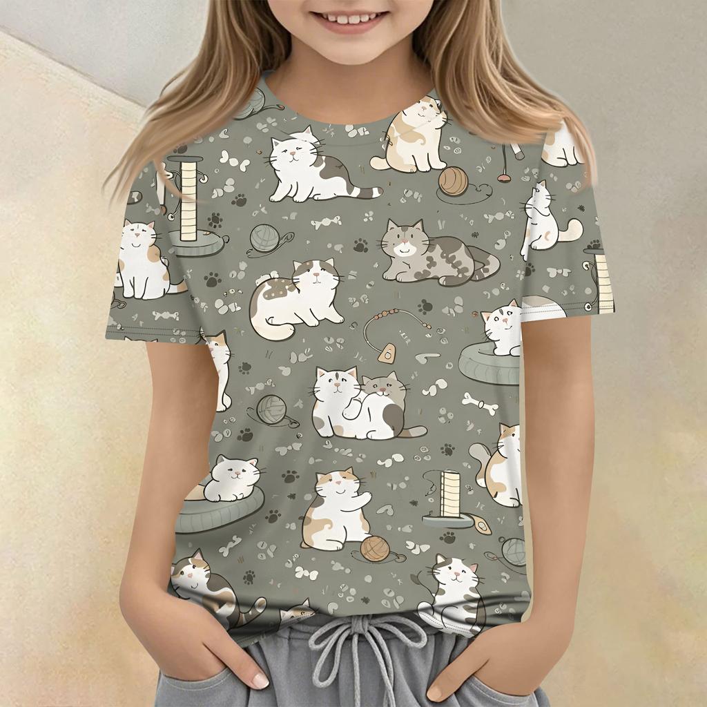 Children's Printed Round Neck Short Sleeved Casual T-shirt