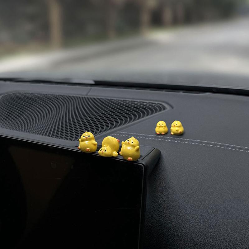 3/6Pcs Resin Ornaments For Auto Interior Dashboard Button Home Bedroom Office Living Room Mini Yellow Chick Car Decoration Gift