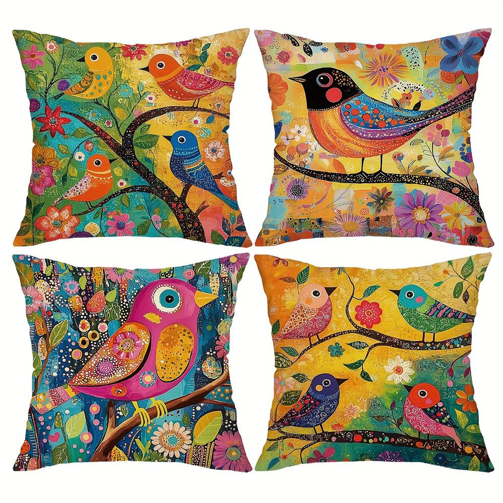 1/4Pcs Colorful Bird-Patterned Pillowcases For Vivid Home Decor Sofa Cushion Cover Home Bedroom Room Decoration