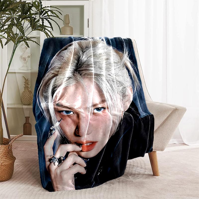 1pc Blanket Kpop Print Design, Lightweight Blanket for Sofa, Bed- Soft &Warm, Gift for All Seasons like Christmas, Halloween