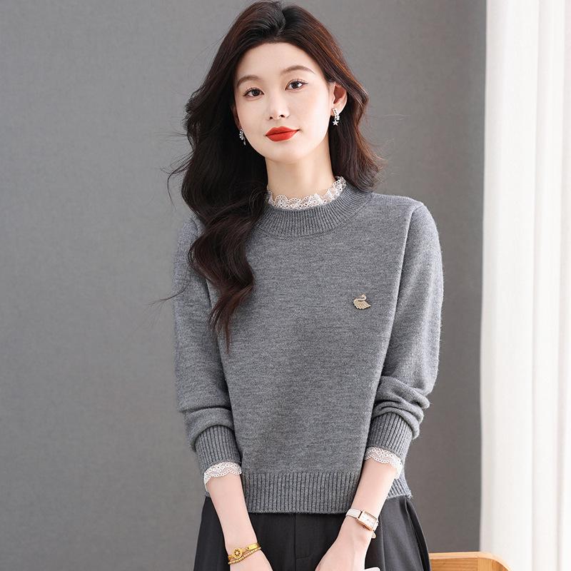 

Women s Thickened Round Neck Knit Sweater: Autumn/Winter Loose Fit, Half High Neck, Long Sleeve Pullover Base Layer Large серый