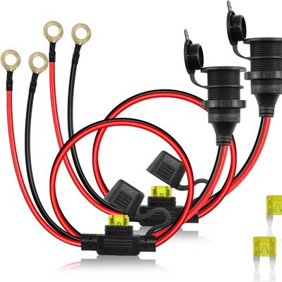 Conjunto de 2 tomadas para isqueiros à prova d'água, 12 V 24 V, com cabo e terminal olhal, 8 mm, plugue macho fêmea com fusível para carro,