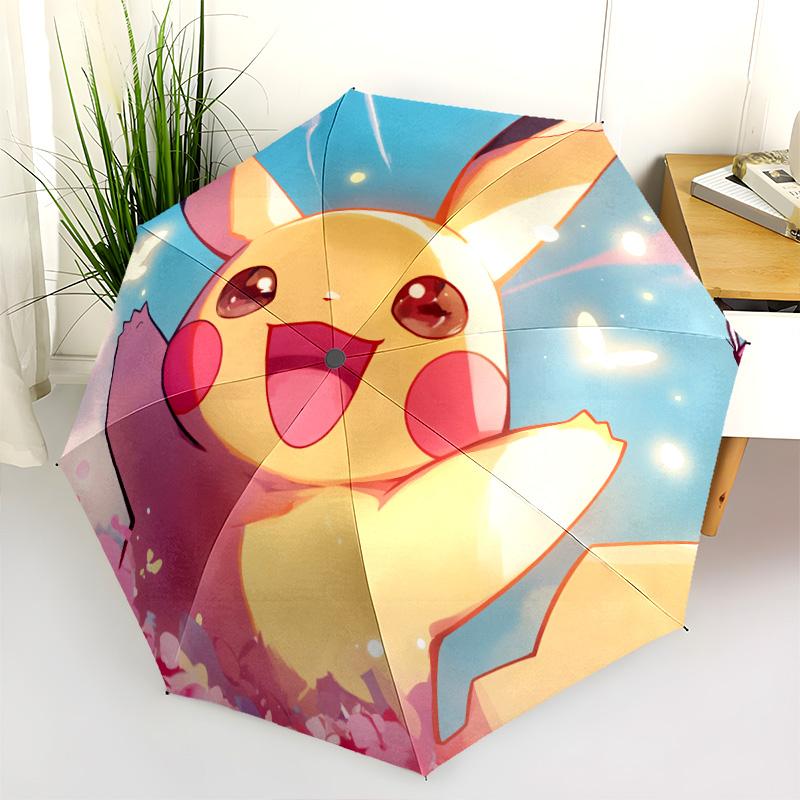 Pikachu-Muster, automatischer Klappschirm, tragbares und faltbares Design, 8 Rippen, ein Weihnachts- oder Geburtstagsgeschenk.