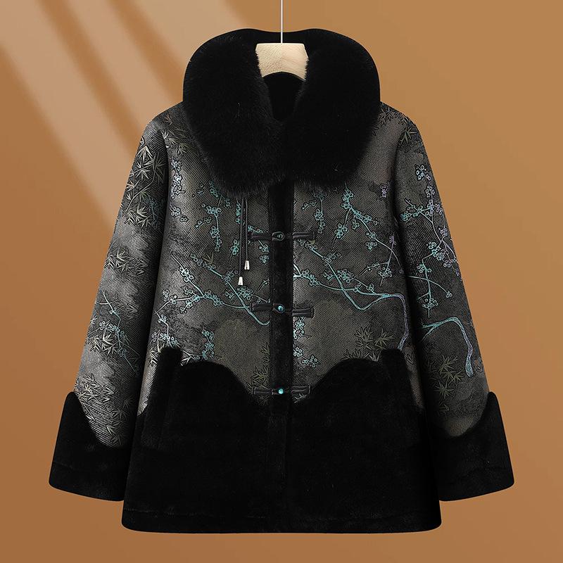 Women's Leather & Fur Winter Coat for Mothers and Seniors - Warm, Thickened Cotton Jacket