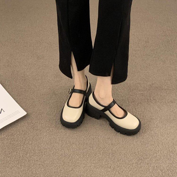 French black platform skirt single shoes new heightening big head Mary jk autumn Mary Jane leather shoes