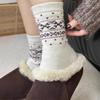 Autumn And Winter New Fair Island Oat Wool Socks Stacked Warm Calf Socks Christmas Rhombus Stockings With Mao Mao Shoes