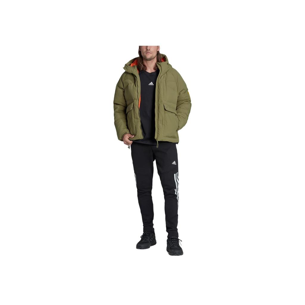 Adidas Solid Color Zip Hooded Down Jacket Men Outerwear Green HN9931
