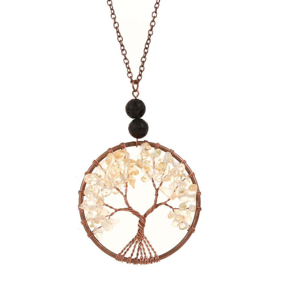 Natural Stone Crystal, Aromatherapy Volcanic Stone Pure Hand-Wound Gravel Tree Root Life Tree Necklace N14