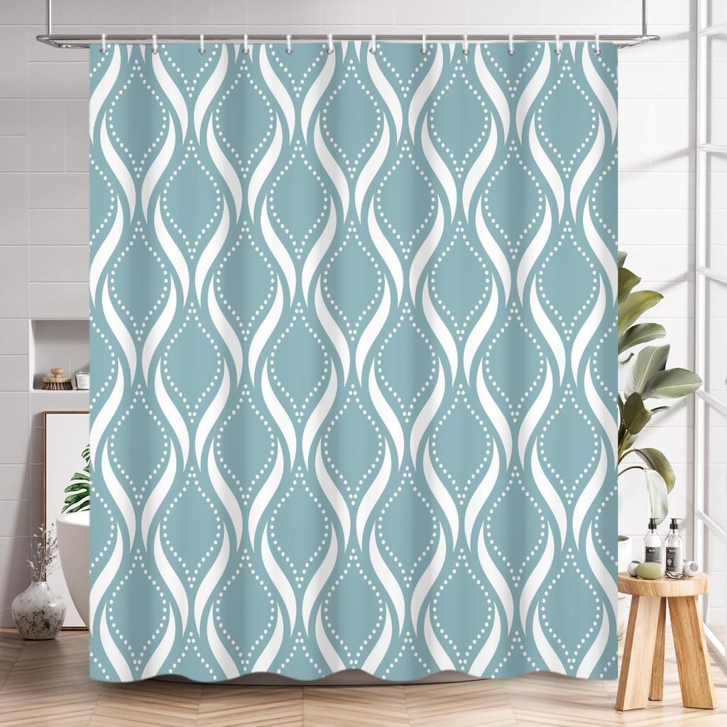 Black and White Shower Curtain, Modern Striped Wavy Line Bathroom Curtain Abstract Geometric Art Waterproof Fabric Bathtub