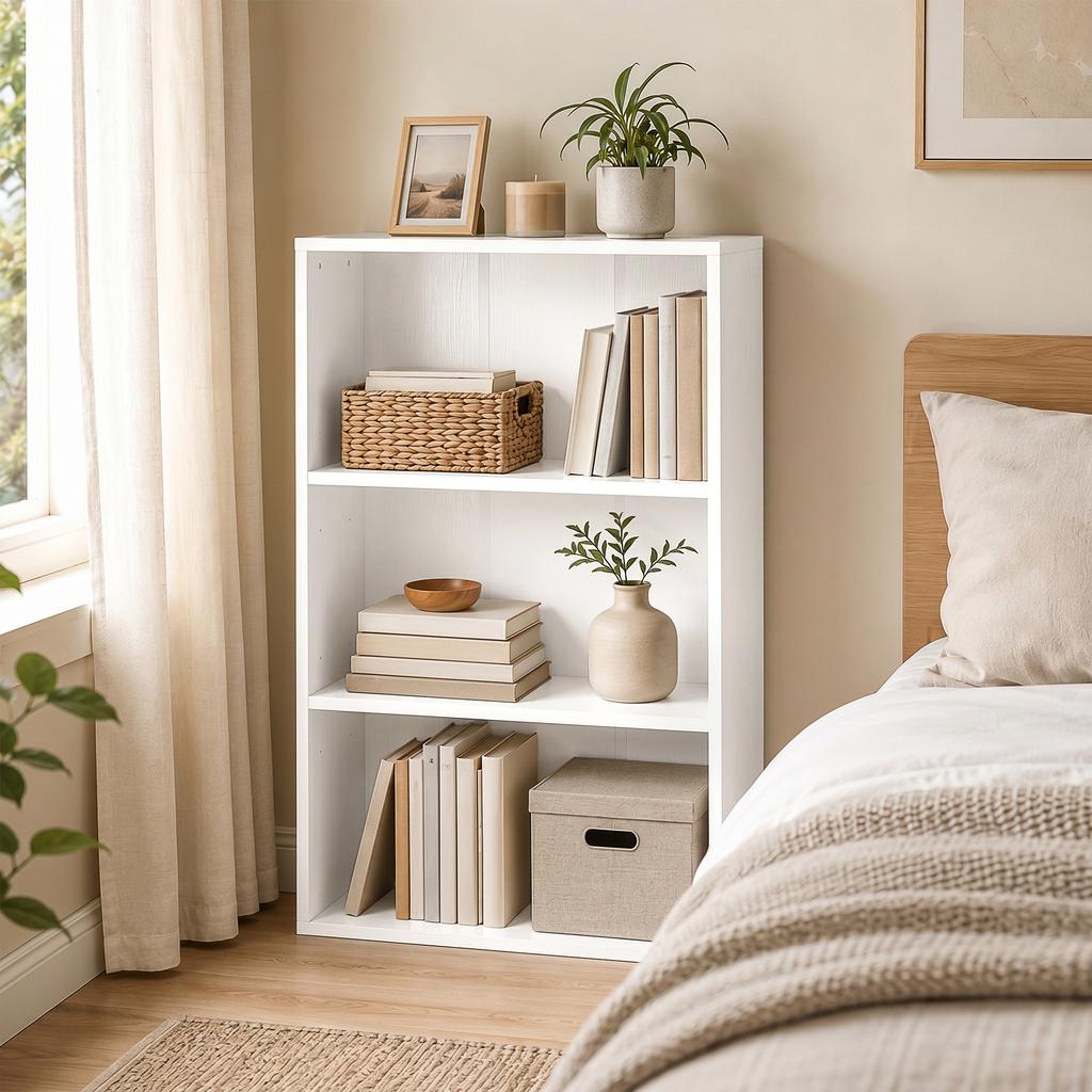 Storage Shelf Bookcase With 3 Compartments And Adjustable Shelf 60 X 24 X 93 Cm White