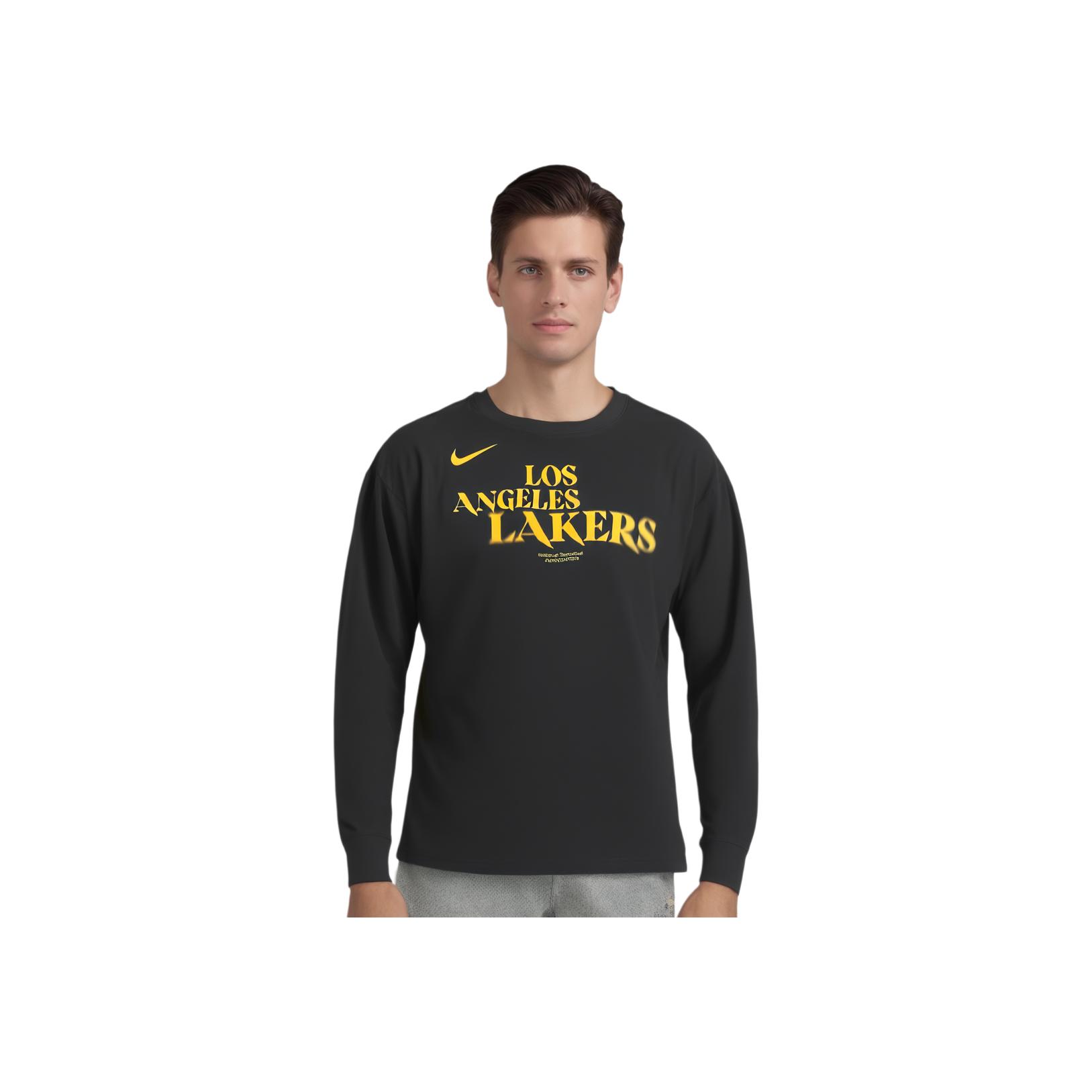 Nike X NBA Collaboration Courtside Los Angeles Lakers American Crew Neck Loose Fit Long Sleeve T-Shirt Men T-Shirt Black HJ2714010 XL