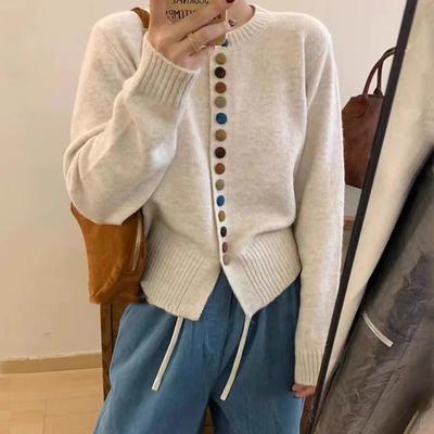 Autumn Fashion Loose Long Sleeve Knitted Cardigan Sweater Women's Elegant Buttons Casual Top Korean Style O-neck Knitwear Clothing