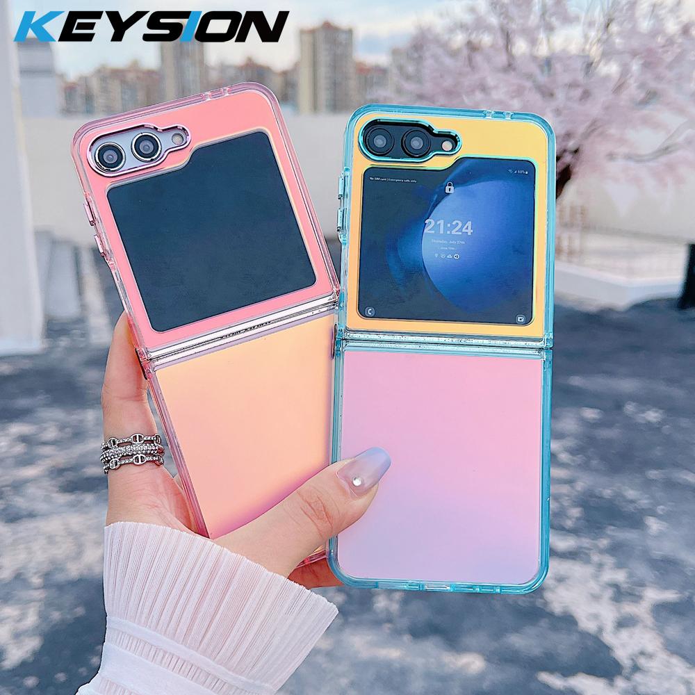 KEYSION Custodia per telefono colorata con gradiente laser alla moda per Samsung Z Flip 6 5 5G Cover posteriore antiurto in TPU+PC per Galaxy Z Flip 7 FE