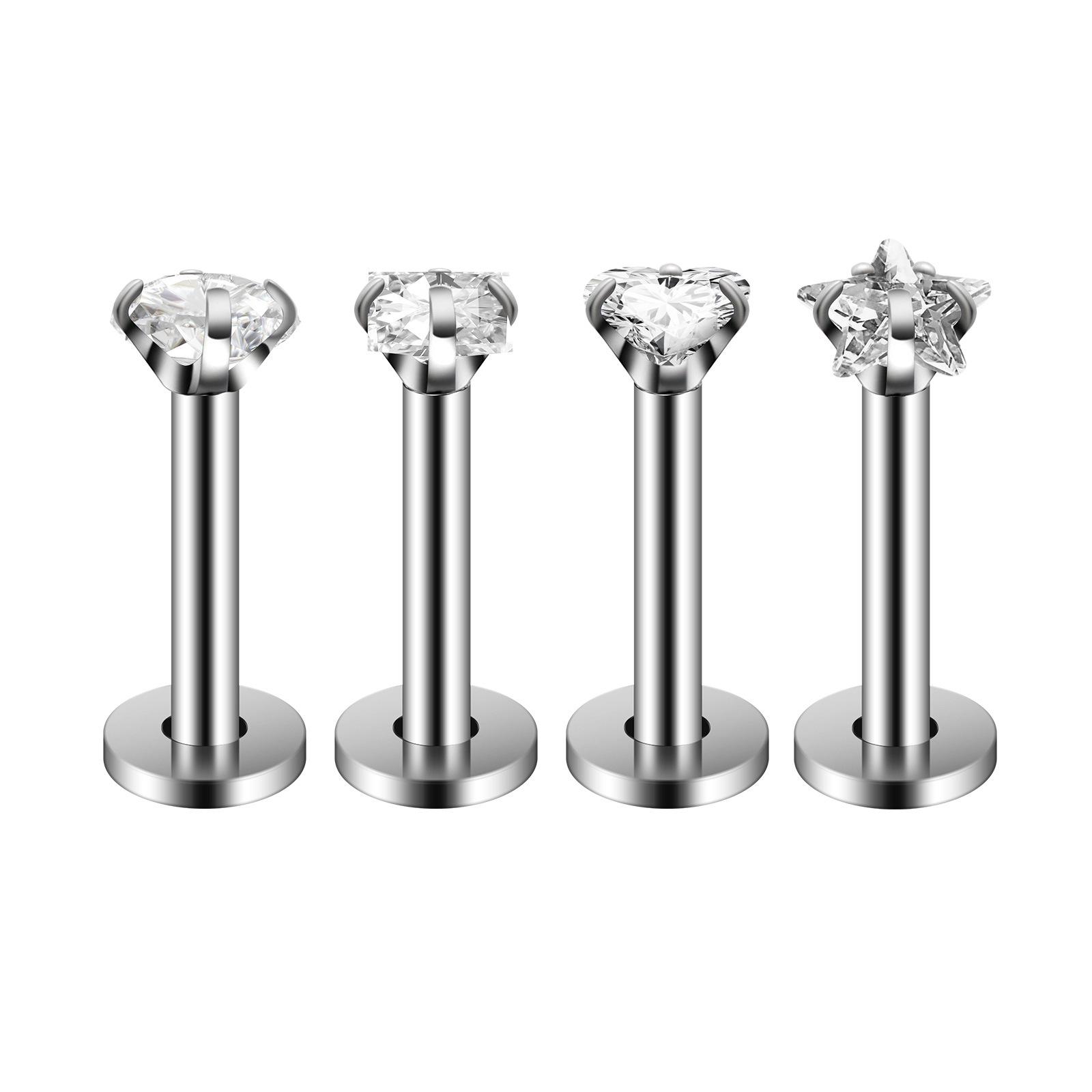 

Коллекция сережек-гвоздиков для губ, носа и ушей из нержавеющей стали с цирконами White Zircon