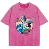 Gru Godono di Fiori Fioriti Magliette Lavate Uomo Cotone Oversize Maglietta Casual Girocollo Manica Corta Top Abbigliamento