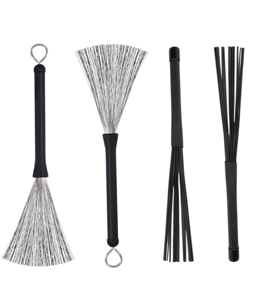 Cobalt Planet Drumstick Brushes, Metal and Nylon, Set of 4, Drum Wire Brushes (Black, Metal and Nylon, Set of 4)
