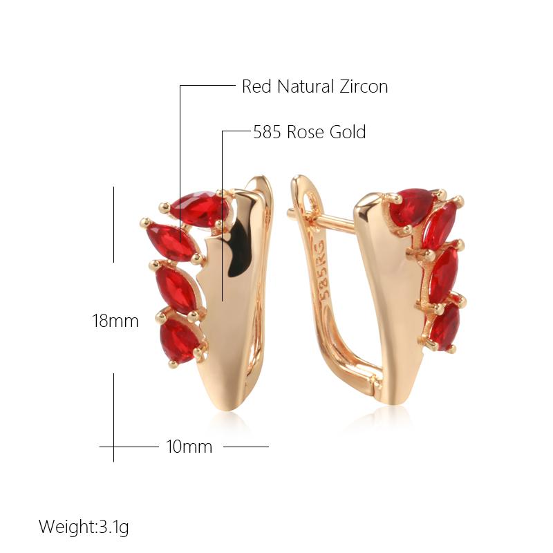 New  Rose Gold Dangle Earrings For Women Unusual Red Natural Zircon Bride Drop Earrings Vintage Wedding Jewelry