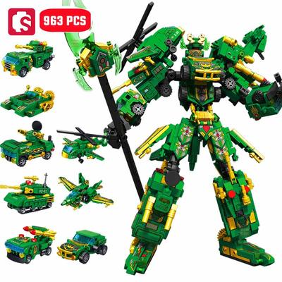 SEMBO 963 Teile 8-in-1 Guan Yu Verwandlungs-Mecha-Roboter Bausteine MOC Kampfflugzeug Panzer Fahrzeugmodelle Kinderspielzeug Jungen Geschenke