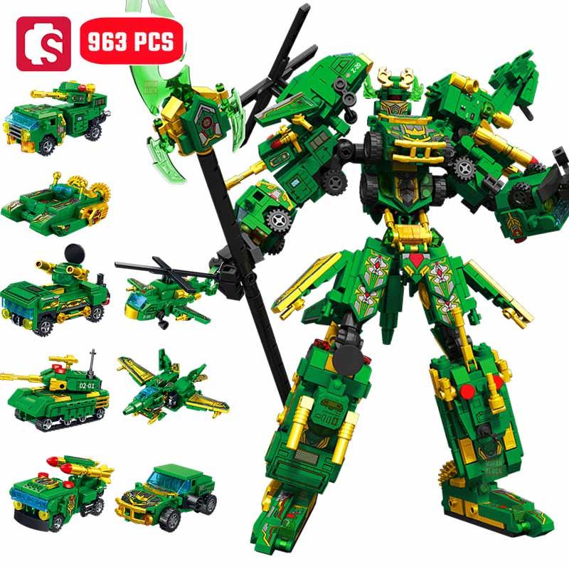 Non-Toxic Sembo 963Pcs 8In1 Guan Yu Transforming Mecha Robot Building Blocks Moc Fighter Aircraft Tank Vehicle Models Kids Toys Children Gifts