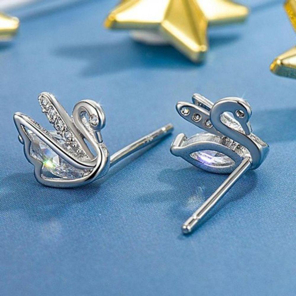 

S925 Sterling Silver Swan Zirconia Earrings