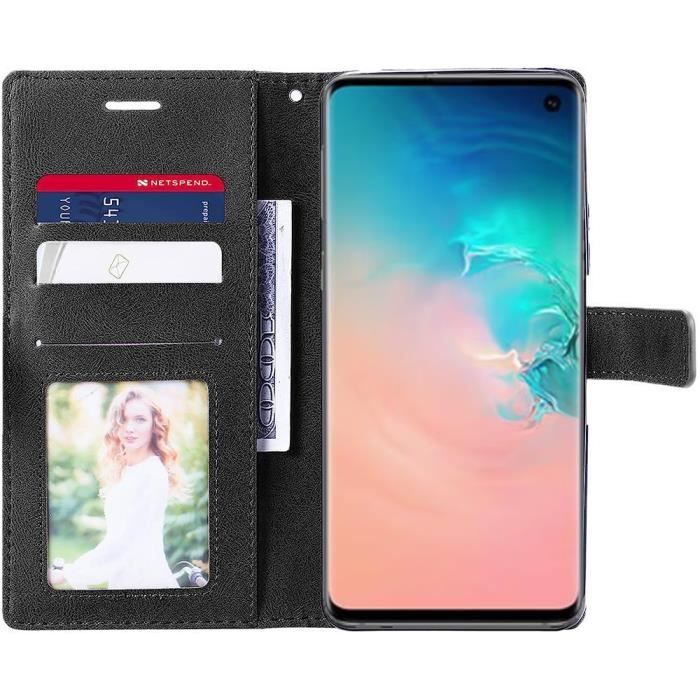 Coque pour Samsung Galaxy S10 Noir Anti-Choc Anti Rayure Souple Porte-Carte