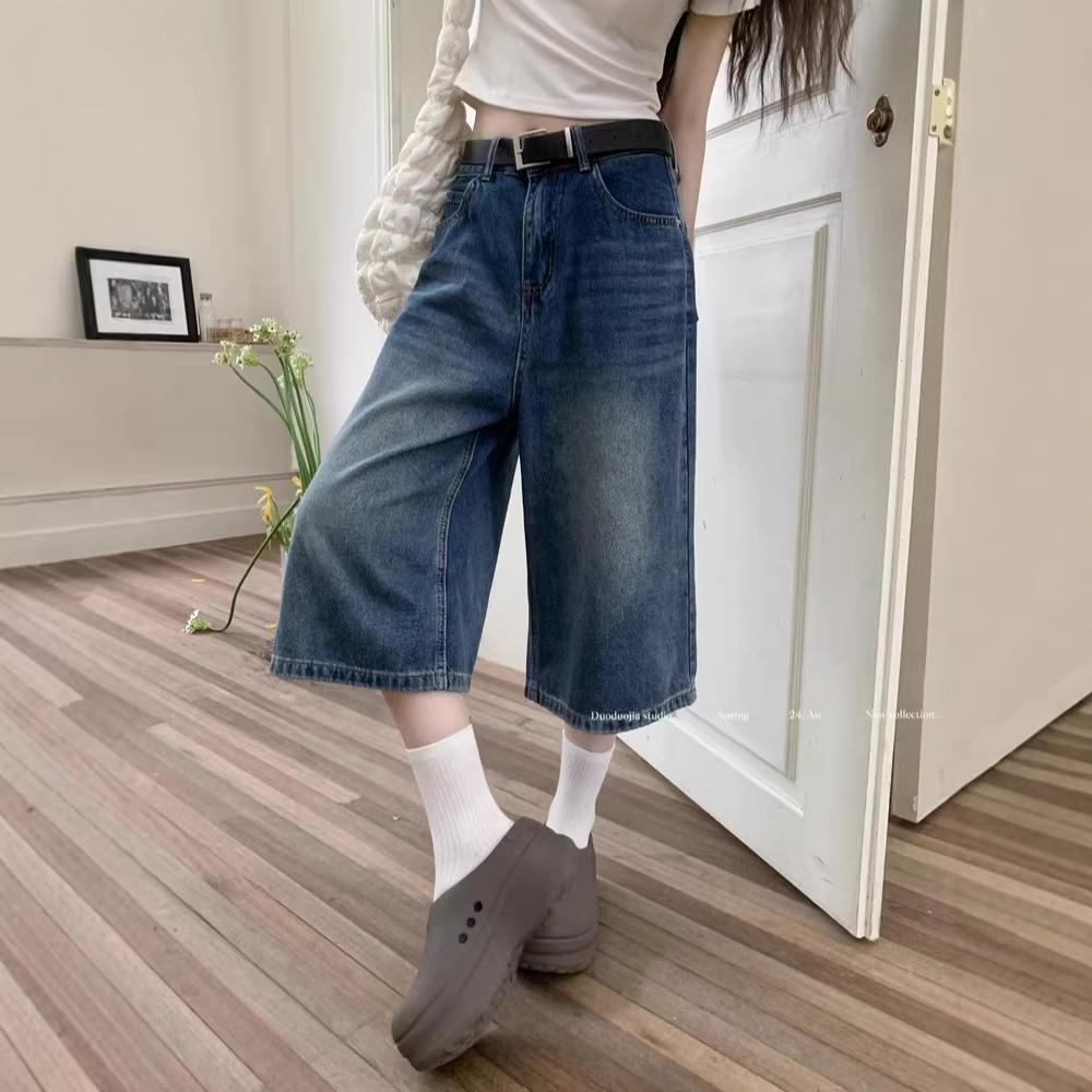 Retro High-Waisted Women's Wide-Leg Cropped Jeans for Summer