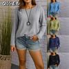 Women's Fashion Casual Solid Color Print Long Sleeve O-Neck Blouses & Shirts