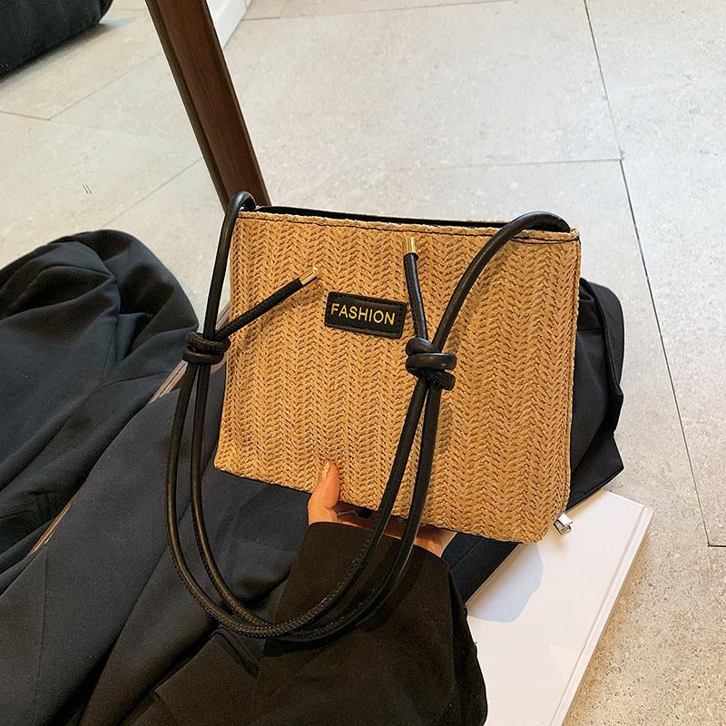 Versatile And Spacious Woven Bucket Bag Ideal For Commuting With Soft And Textured Feel Woven Black