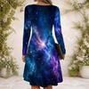 Women Cross V Neck Long Sleeve Dress Purple Pink Galaxy Swirl Print Irregular Hem Dress