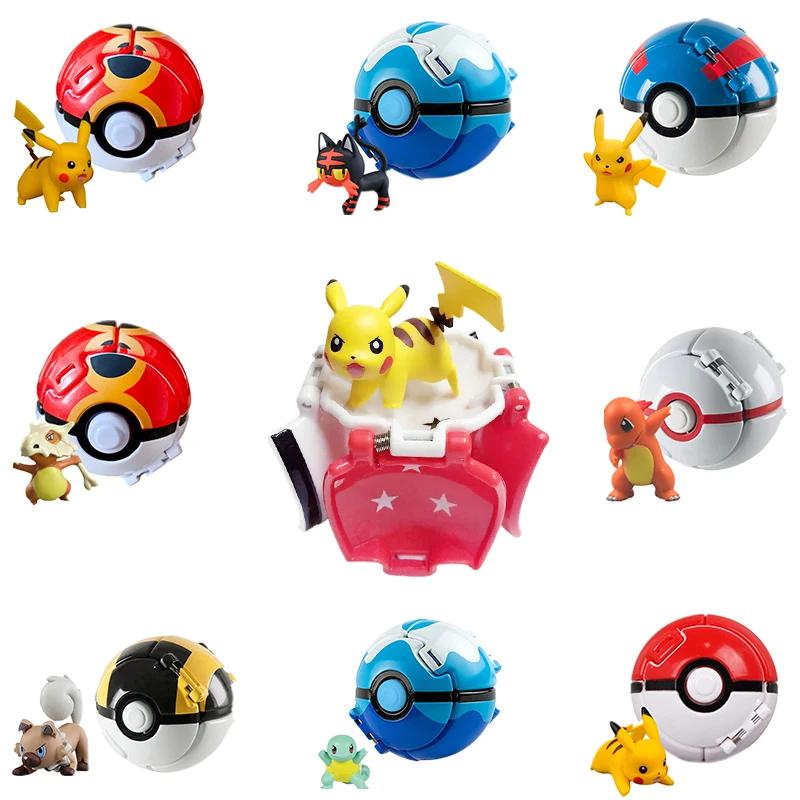 Pokemon Model with Ball Poke Pokeball Mew Groudon Solgaleo Mewtwo Pikachu Meowth Charizard Kyogre Fennekin Froakie Chespin Toy