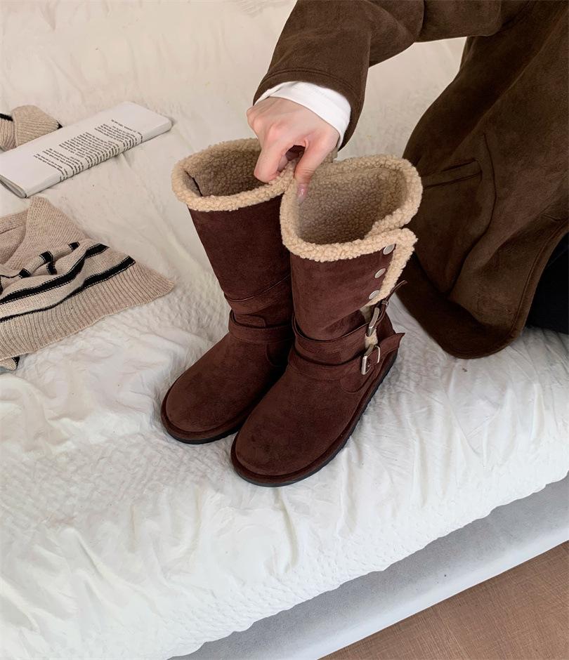 Order Muse Leather Buckle Snow Boots Two Wear Real Fur Integrated Women's Winter Cotton Shoes Cowhide Wool Martin Boots