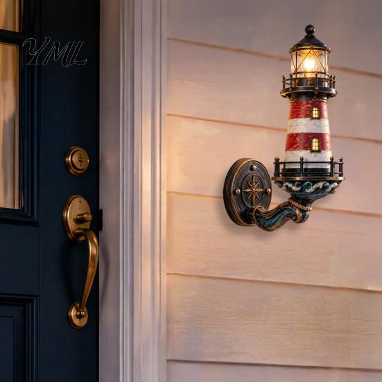 Coastal Wall Sconce Lighthouse Light, Vintage Nautical Lamp, Decorative Home Decor Light for Porch Patio Garden Beach House, Unique Housewarming Gift