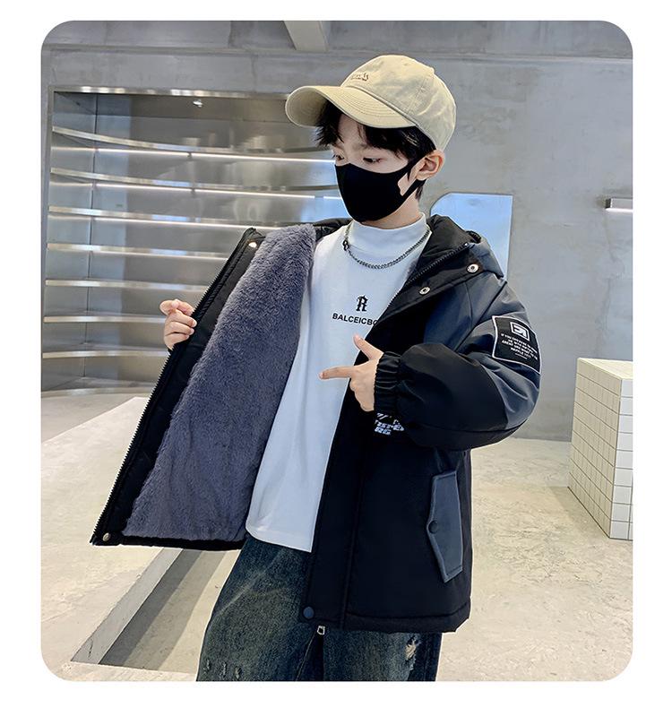 Boys' 2025 Winter Hooded Cotton Parka: New Style Fleece-Lined Coat for Autumn and Winter