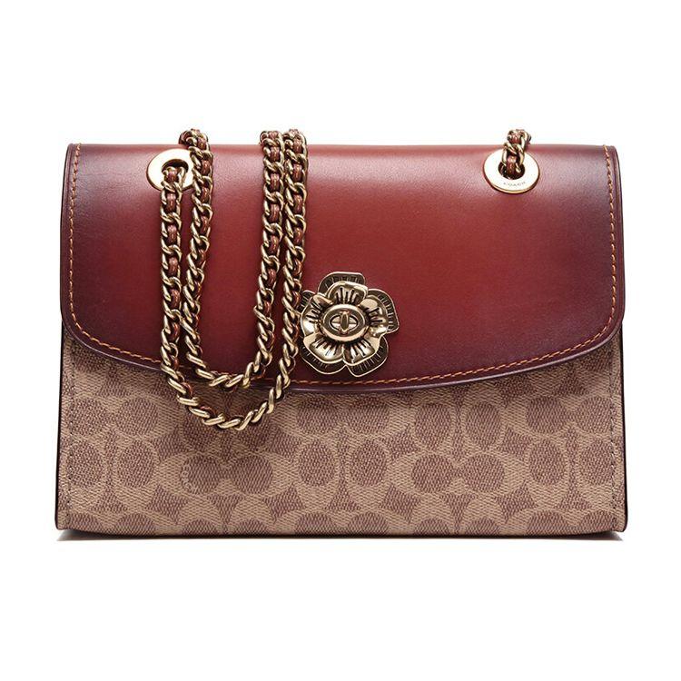 

Coach Parker 26 Classic Floral Chain Print Coated Canvas Handbag Women handbags Brown Yellow 30585-B4RU Basic Set (Bag+Dust Bag)