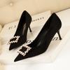 Fashion New 2025 Pointed Toe Buckle High Heels for Women Sexy Wedding Shoes Thin Stiletto Heel Dress Pumps with Pearl Detailing Size 41