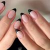 24 Pcs Black French Tip Press On Nail Short Almond False Nail Simple Acrylic Nail Simple Full Cover Stick On Nail
