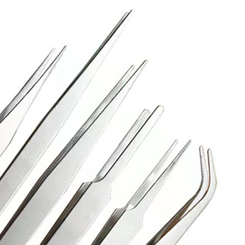 6Pcs Stainless Steel Precision Tweezers Kit Bent Straight Tips Industrial Repair Tool Set for Detailed Work