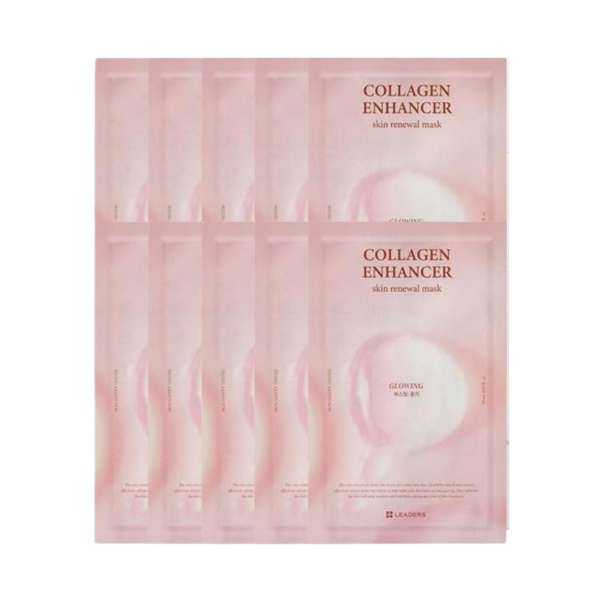 LEADERS Masque Rénovateur de Peau Améliorateur de Collagène Raffermissant Revitalisant 25 ml x 10 Feuilles
