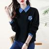 Stylish Streetwear Floral Patchwork Sweatshirts Spring Autumn Fake Two Pieces Loose Polo-Neck Female Long Sleeve Pullovers