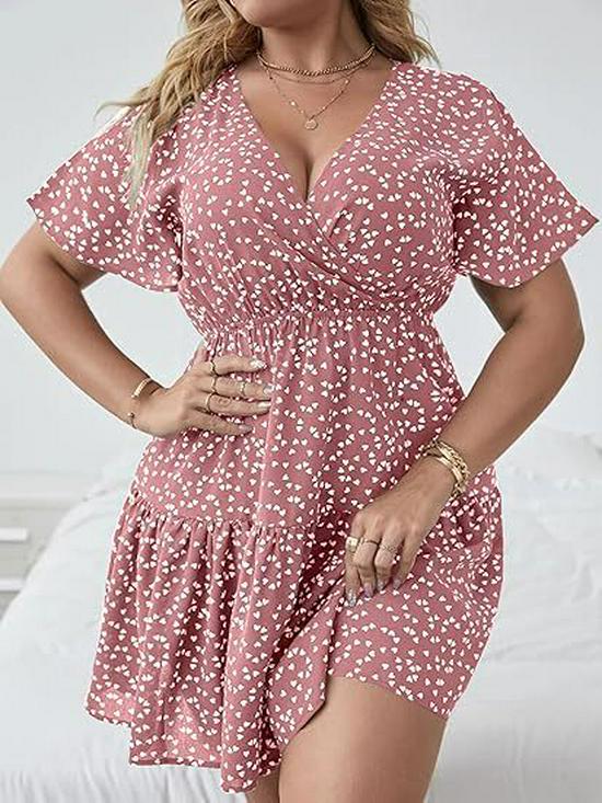 2025 European & American Plus Size V-neck Ruffle Wrap Dress for Women