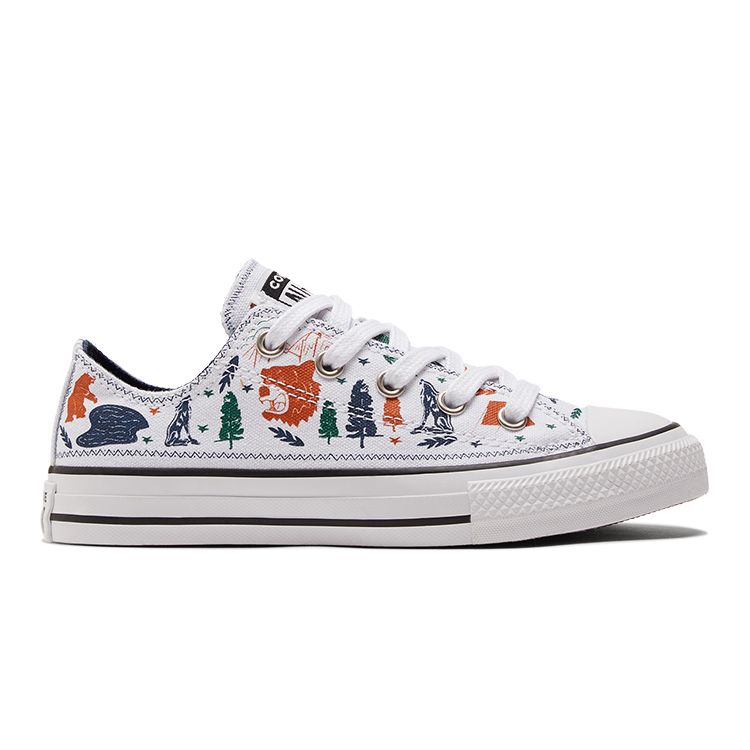 Converse Chuck Taylor All Star Low Top Canvas Shoes Kids Sneakers White Orange Multicolor 672440C