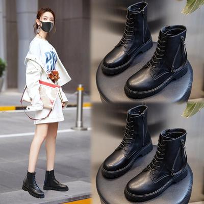 Leder Martin Stiefel Damen Herbst und Winter Mid-Boot Kinder Dicksohliger Absatz Lässige Damenstiefel Trendig Vielseitig