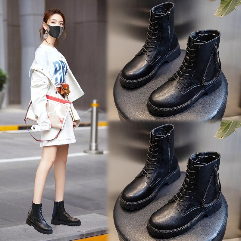 Leather Martin Boots Women's Autumn and Winter Mid-boot Children's Thick-soled Heel Casual Women's Boots Trendy Versatile