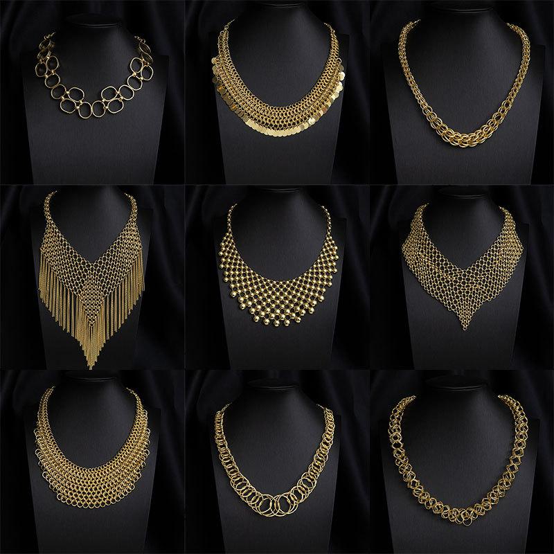 Necklace Geometric Round Splicing Personalized Necklace Exaggerated Wind Metal Tassel Clavicle Chain