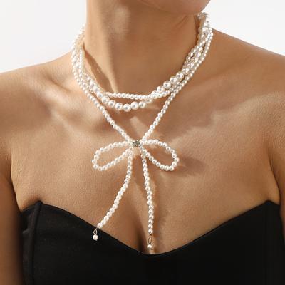 Damen Europäisch Beliebt Perlen Schleife Halskette Für Frauen Leichter Luxus Elegant Mehrschichtig Kunstperlen Halskette Schmuck