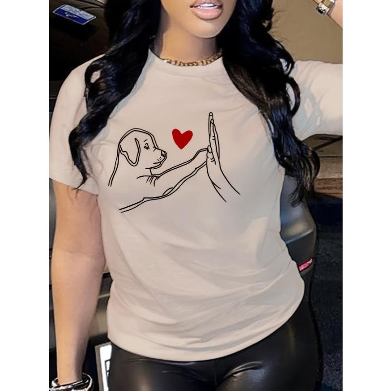 Women s Plus Size T-Shirt Cute Dog Print T-shirt Short Sleeve Crew Neck Casual Top for Summer & Spring Women s Clothing XL