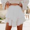 Mini Skirt with Hollow Crochet Design High-Waisted Style Double Layer Ruffle Hem Short Skirt Solid Color Cake Skirt
